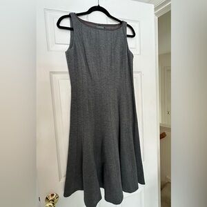 Ralph Lauren Green Label Fitted, Ribbed Charcoal Midi Dress w/ Leather trim sz 6